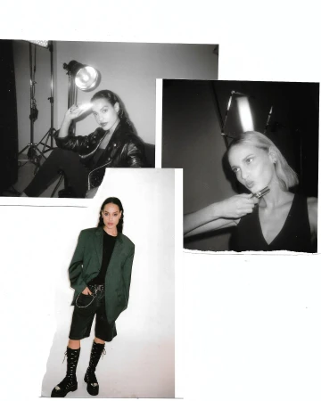 Collage of black and white portrait photographs featuring models in studio settings by Nicolas Kuttler