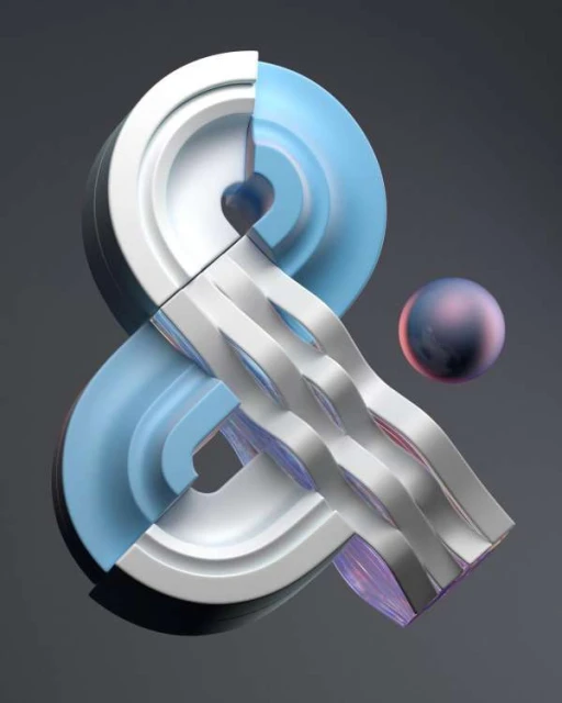 Abstract computer-generated imagery (CGI) artwork featuring geometric shapes, smooth textures, and soft lighting on a dark background.