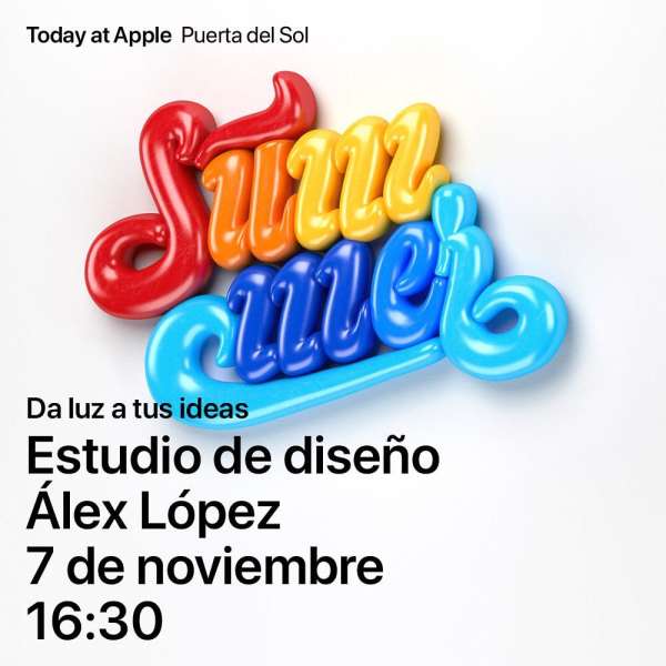 Colorful 3D lettering art promoting an Apple design studio event with the words 'Summer' on a plain white background.