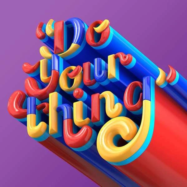 Stylized typography illustration with the phrase, 'Do Your Thing' in bold red, blue and yellow, set against a solid purple background.
