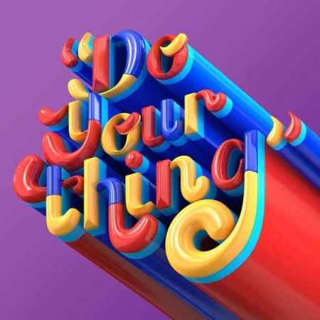 Stylized typography illustration with the phrase, 'Do Your Thing' in bold red, blue and yellow, set against a solid purple background.