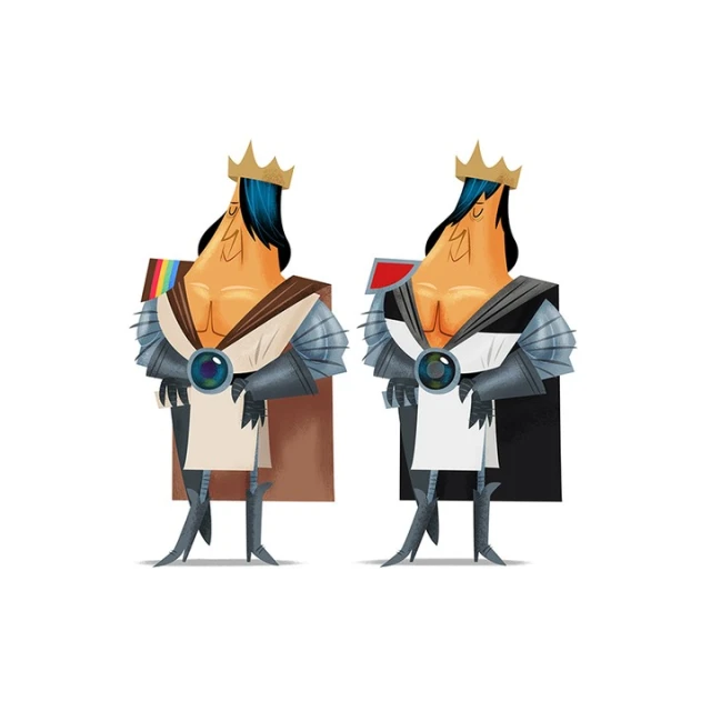 Illustration of two cartoon knights with crowns, posing in armor with different colored capes against a white background.