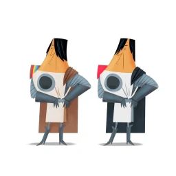 Illustration by Mark Borgions featuring two stylized medieval knight characters in armor against a white background.