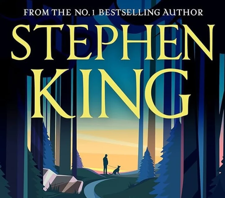 Book cover illustration featuring a silhouetted figure walking a dog in a stylized forest landscape, with the author's name in large text.