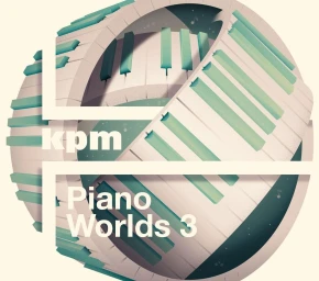 Circular digital illustration featuring architectural piano keys forming a futuristic world by Carla Lucena