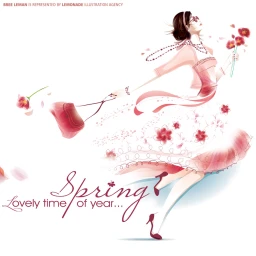 Fashion illustration of a woman in pink holding flowers and a handbag by illustrator Bree Leman