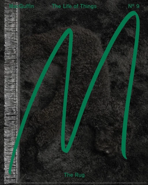 Abstract photograph of a dark rug with a green line drawn over it, creating a modern and textured background with visible text.