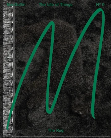 Abstract photograph of a dark rug with a green line drawn over it, creating a modern and textured background with visible text.