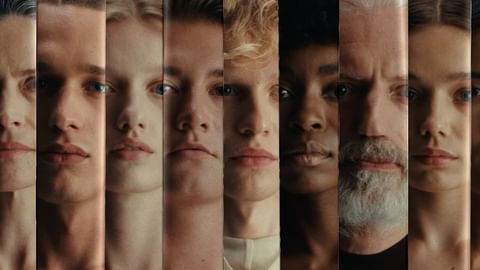 Close-up collage of diverse faces, featuring men and women with varying skin tones and ages, presented in vertical panels.