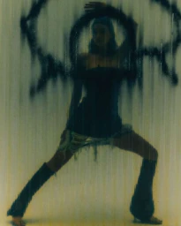 Illustration by Augustynka of a figure silhouetted behind a frosted pane marked with dark spray paint.