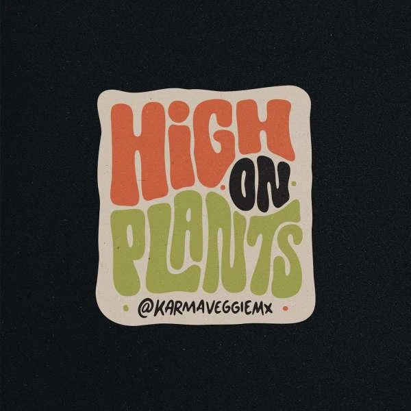 A sticker featuring the text 'High on Plants' in a retro, rounded font style, with an Instagram handle at the bottom.
