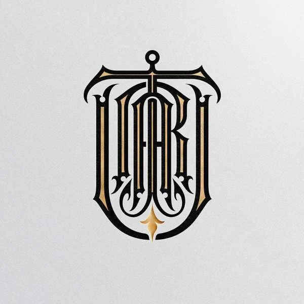 Elegant monogram logo design featuring stylized letters forming a unique emblem against a light background, suitable for branding.