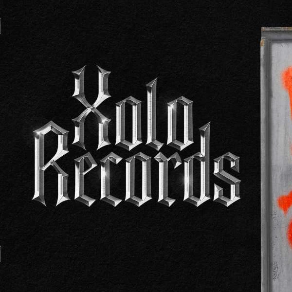 A stylized text graphic on a black background featuring 'Xolo Records' in a metallic, gothic-style font, with a distressed metal panel to the side.