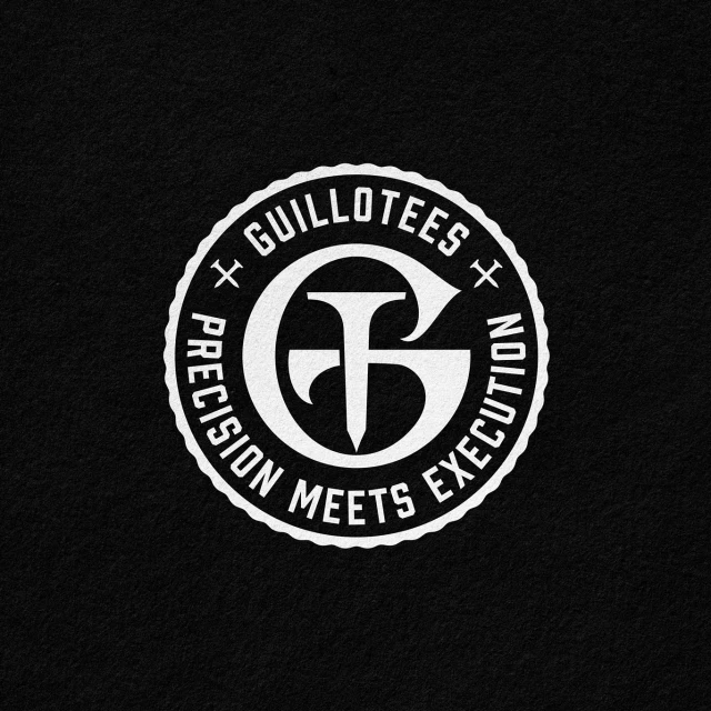 Graphic logo with intertwined 'G' and 'T', encircled by 'GUILLOTEES' and 'PRECISION MEETS EXECUTION' against a black textured backdrop.