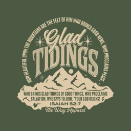 Typography illustration with mountain graphic and Bible verse by Alan Guzman on olive green background
