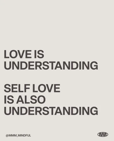 Typography art with the text 'Love is understanding, Self love is also understanding' on a beige background, conveying a message of positivity.