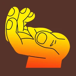 Digital illustration of an outstretched cupped hand with warm yellow and orange gradient shading against a solid dark brown background.