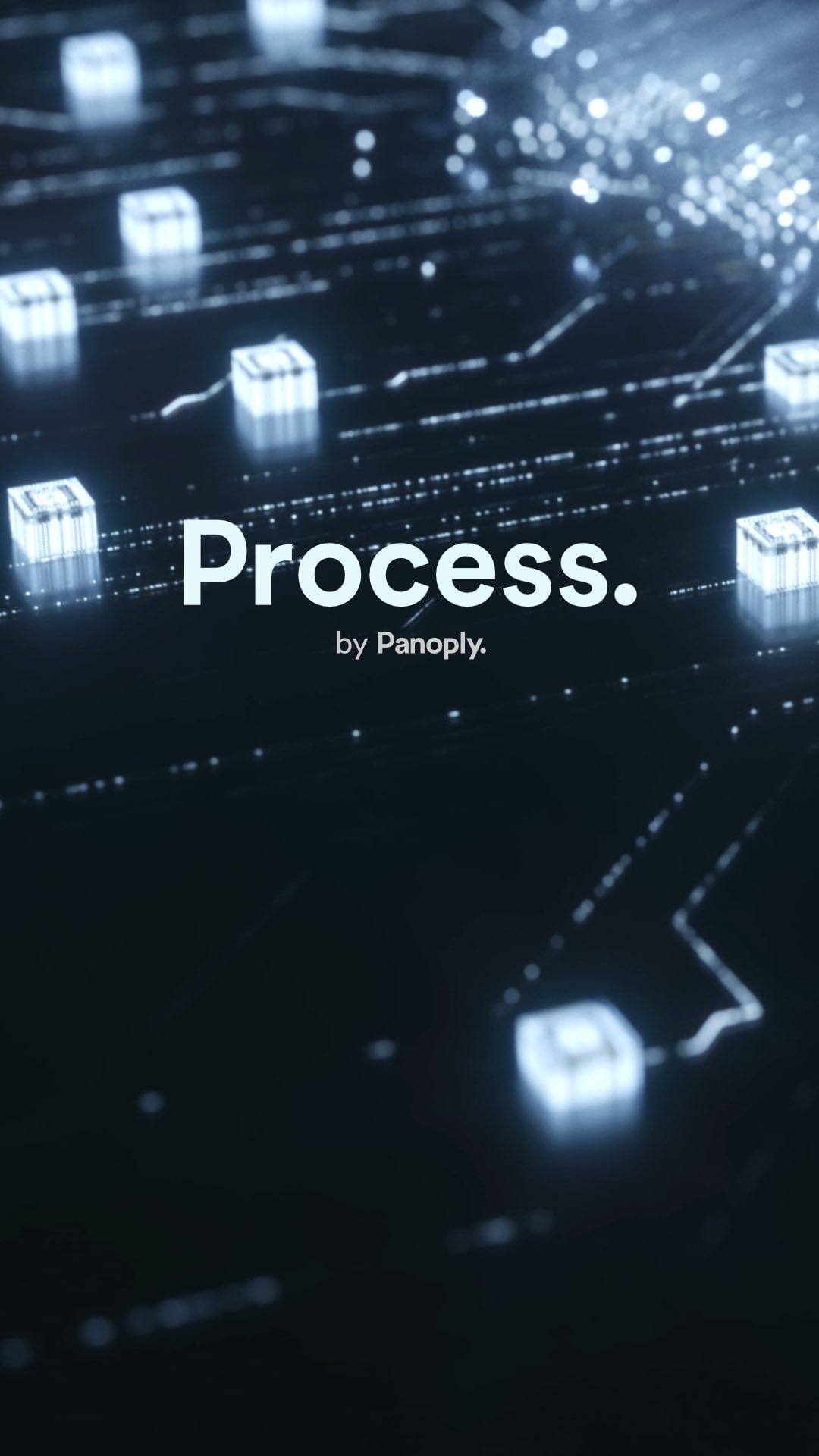 Abstract technology render features glowing cubes and fiber optic strands against a dark background, highlighting the concept of data processing.