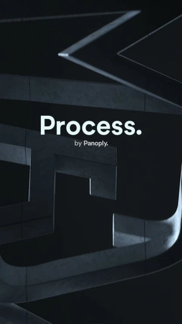Abstract dark gray background with light gray geometric shapes and the words 'Process by Panoply' in white text.