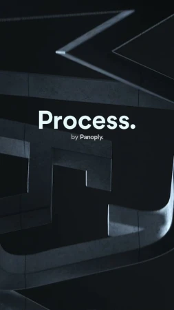 Abstract dark gray background with light gray geometric shapes and the words 'Process by Panoply' in white text.