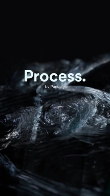 Abstract visualization of water waves with a dark background and the text 'Process. by Panoply'. Moody and visually intriguing.