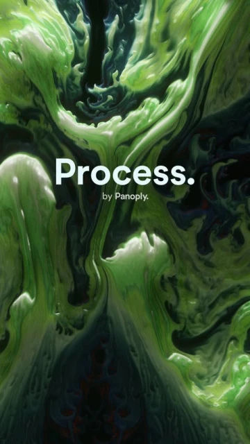 Abstract image featuring swirling green and white patterns, creating a sense of depth and movement, with the word 'Process' overlaid.