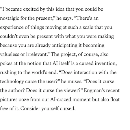 Text excerpt discusses AI, technology, and its potential implications, referencing a moment described as 'AI-crazed.'