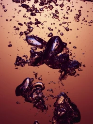 Close-up underwater photograph of rising air bubbles suspended in warm orange liquid by Sam Armstrong.