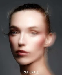 Close-up beauty portrait of a model with motion blur effect by photographer Justin Ridler against a dark background