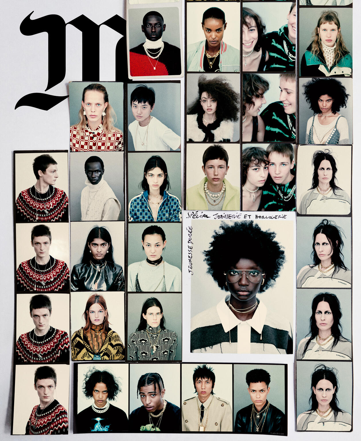 Collage of diverse people in fashion portraits with bold jewelry, showcasing a variety of hairstyles and attire.