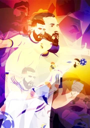 Digital illustration by Zaven Najjar featuring multiple layered poses of Karim Benzema in a white soccer jersey