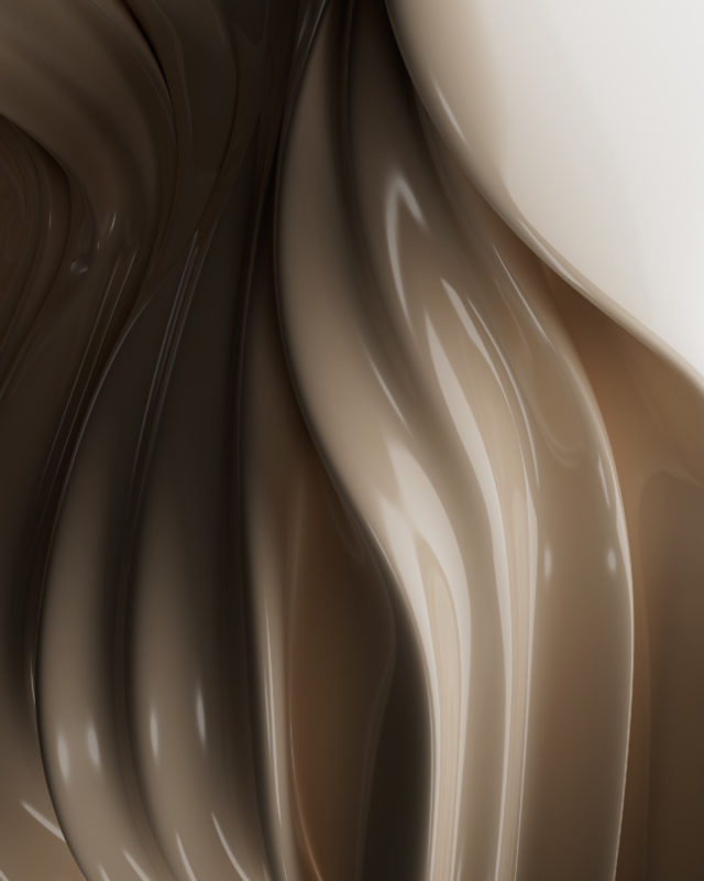 Abstract close-up of swirling, glossy forms in shades of beige and brown, creating a textured, fluid-like appearance, studio shot, high detail.