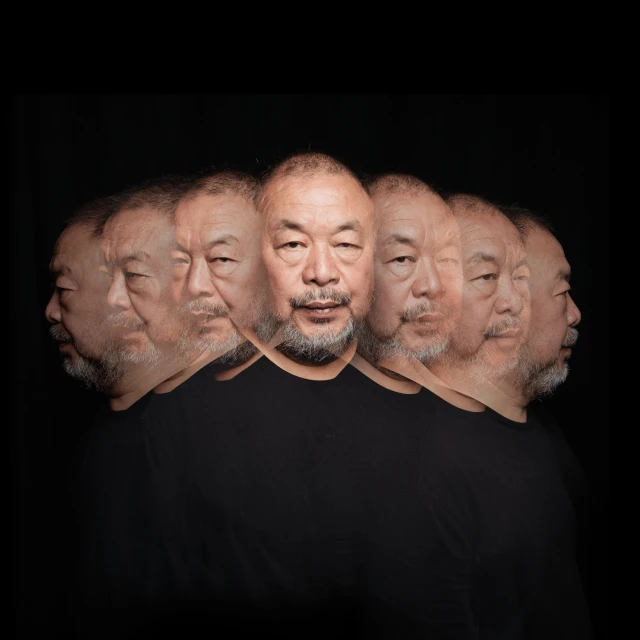 Multiple exposures of an adult Asian male in a black shirt on a dark background, creating an overlapping, repeating portrait.
