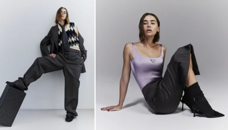 Gabriella Brooks wearing lavender satin top and dark skirt in Harper's Bazaar Australia editorial