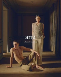 Two models in an interior room for Ami SS 25, photographed by Daniel Archer with styling by Anita Szymczak.