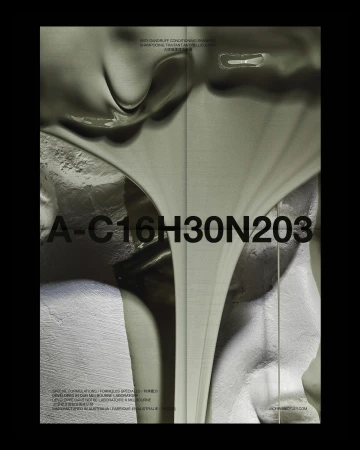 Abstract grey product shot featuring skincare or cosmetic product with visible chemical formula; studio lighting and clean background.