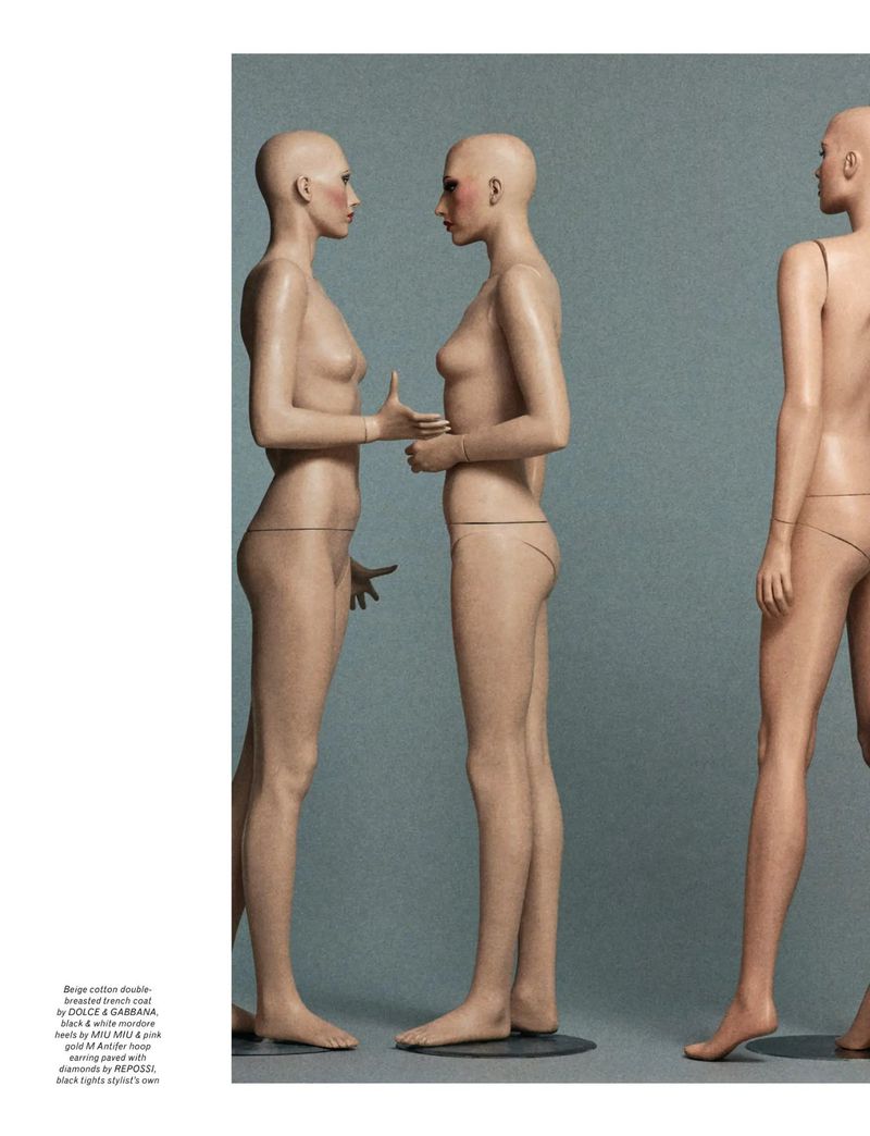 Three tan-skinned mannequin torsos in a neutral studio setting, showcasing smooth texture, minimal styling, and side profile view.