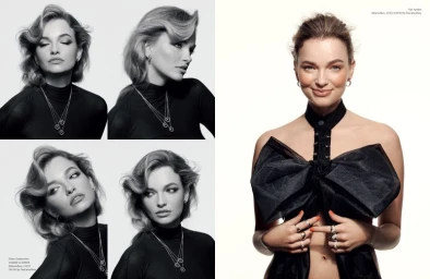 Composite fashion editorial image featuring a female model wearing fine jewellery against a clean white backdrop