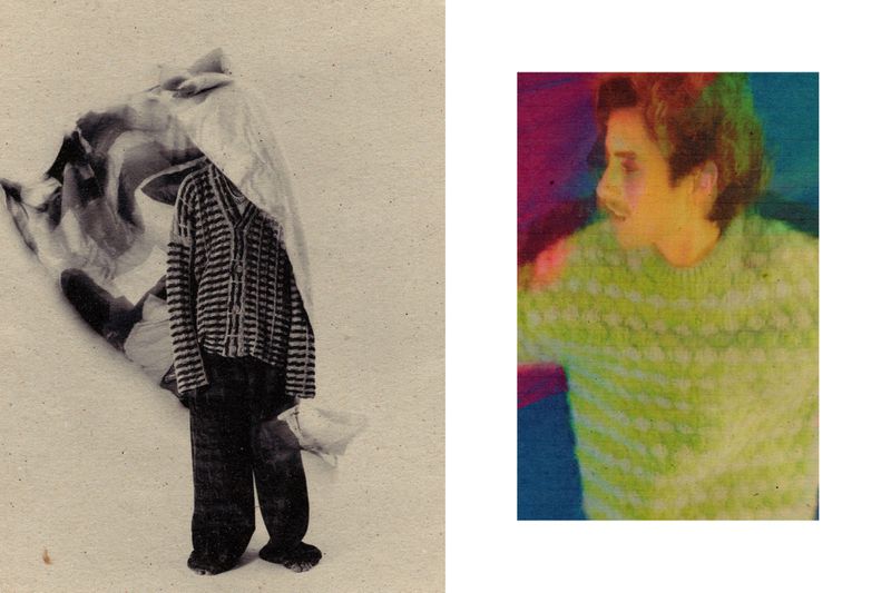 Artistic photo collage featuring two portraits with vintage aesthetic and textured background, creating a unique visual narrative.
