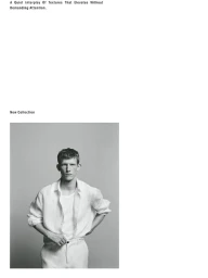 Man wearing a white button-down shirt and light trousers against a neutral grey studio backdrop for Massimo Dutti.