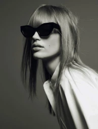 Model wearing dark sunglasses and a white shirt against a neutral background for COS Spring/Summer 25 Collection