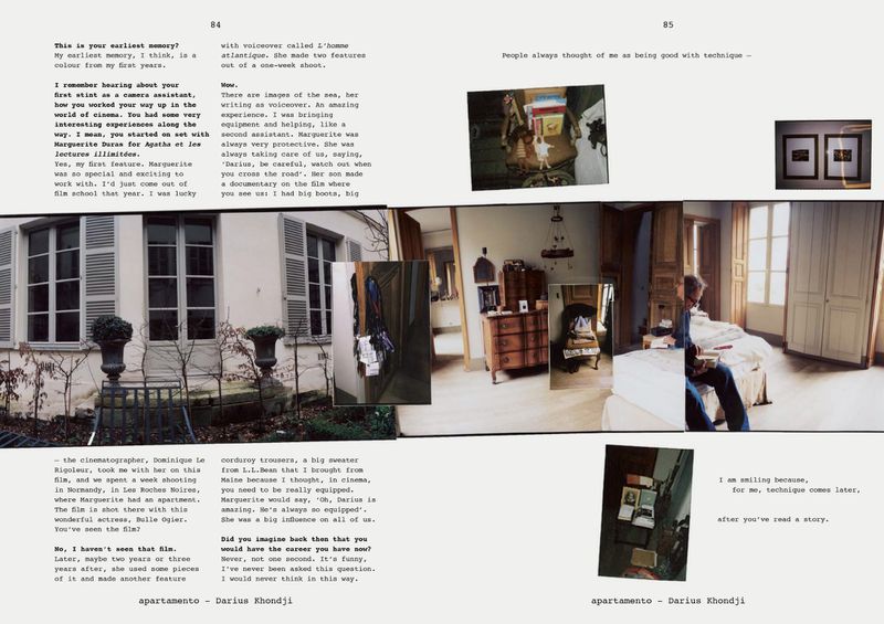 Collage of interior and exterior photographs featuring architectural elements and a man reading indoors, creating a layered and textual visual.