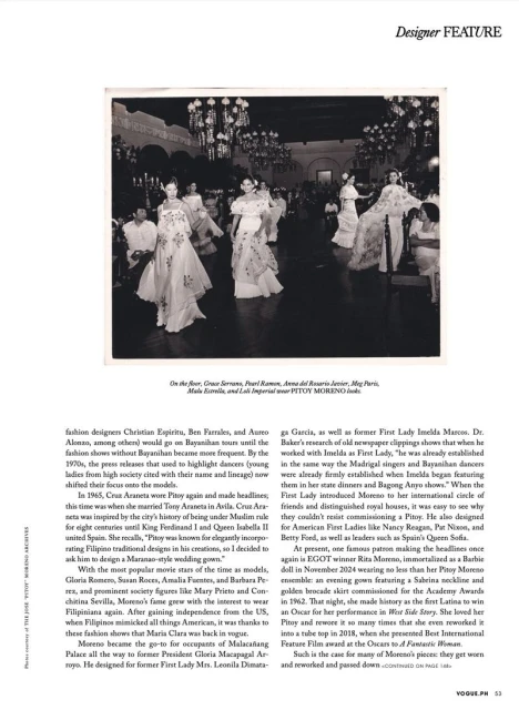 Black and white fashion show featuring Filipino designers, models in elegant gowns on the runway, chandeliers, and formal event setting.