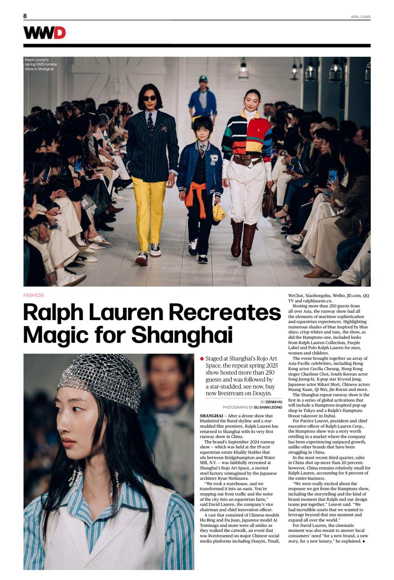 Fashion show runway featuring models of varied ages and ethnicities showcasing Ralph Lauren apparel in an indoor venue with a large audience.
