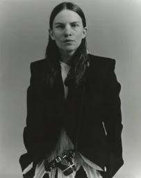 Black and white portrait of Eliot Sumner wearing a black blazer and white shirt with an SLR camera hanging around the neck.