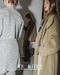 Models backstage at the Re Rhee 2025 fall winter collection wearing textured outerwear during Paris Fashion Week