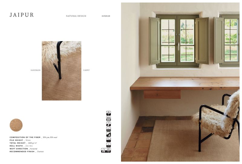 Interior design featuring a carpet and chair with light colored walls, natural light from the window, and minimal aesthetic.