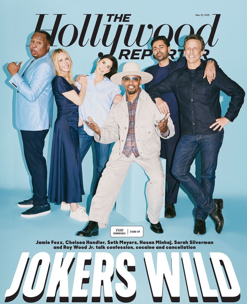 Magazine cover of The Hollywood Reporter featuring Jamie Foxx, Chelsea Handler, Seth Meyers, Hasan Minhaj, Sarah Silverman, and Roy Wood Jr.