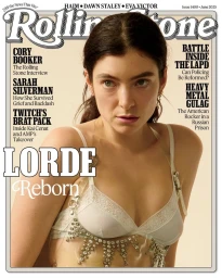 Lorde posing in a white bralette and crystal-embellished overlay on the cover of Rolling Stone magazine.