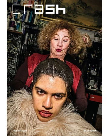 Magazine cover features two women in a beauty salon setting with beauty products displayed in the background; the magazine is titled 'CRASH'.